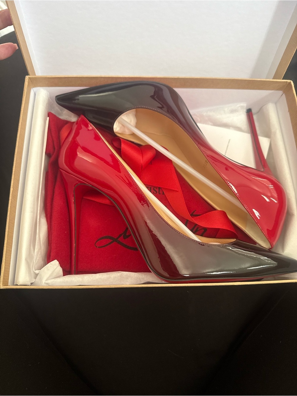 Christian Louboutin Red and Black Patent Degrade Kate 100 Pumps size 41